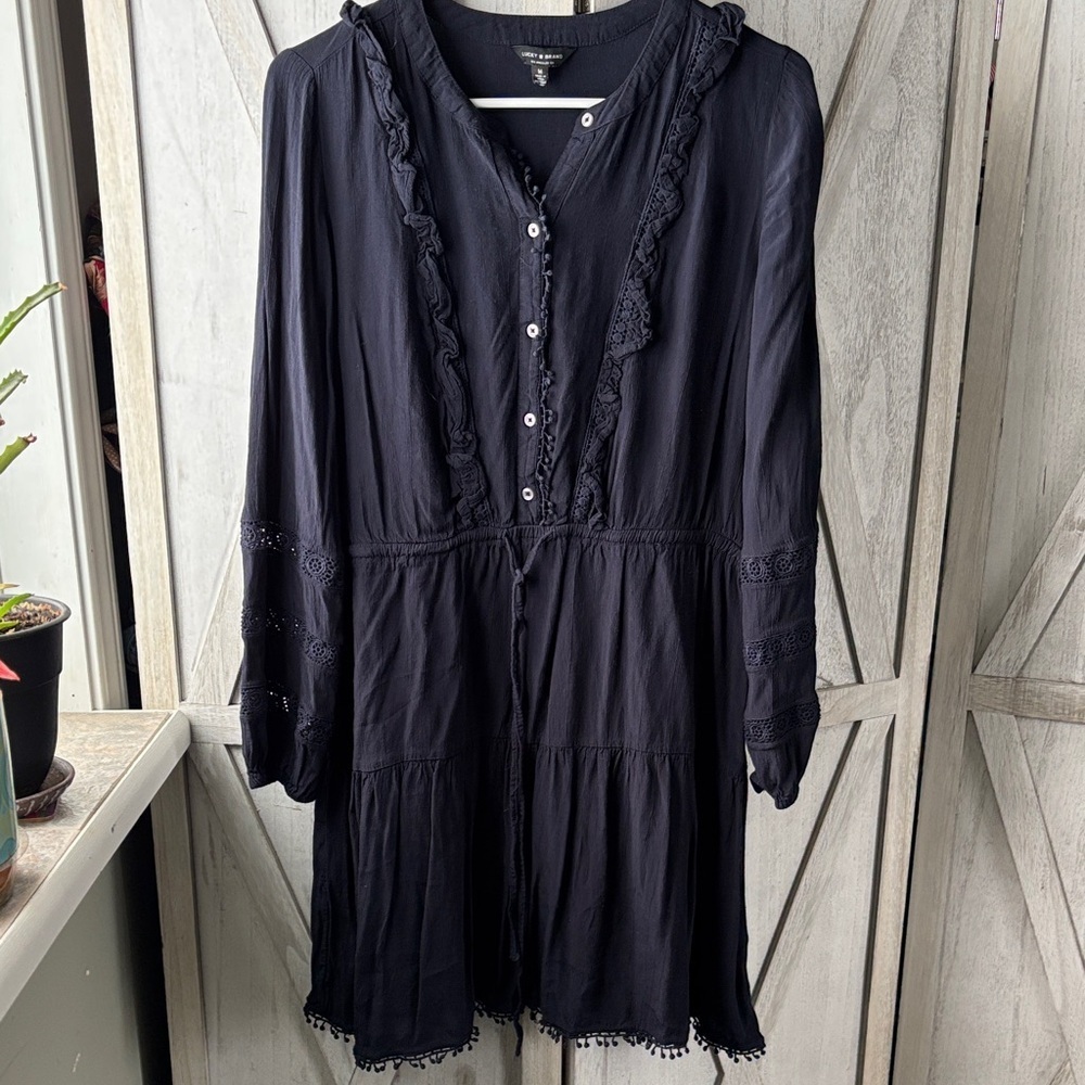 Lucky Brand Navy Long Sleeve Dress with Lace Trim